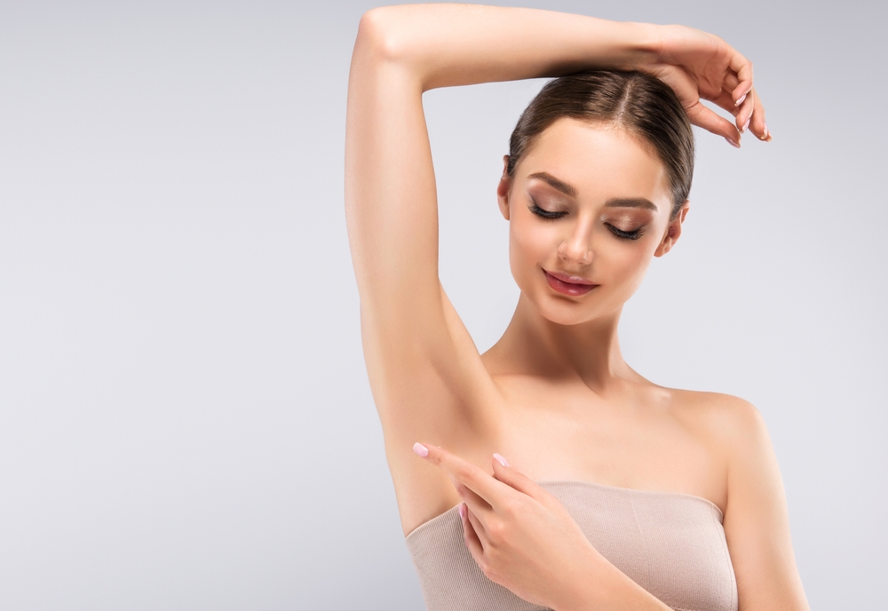 Armpit,Epilation,,Lacer,Hair,Removal.,Young,Woman,Holding,Her,Arms